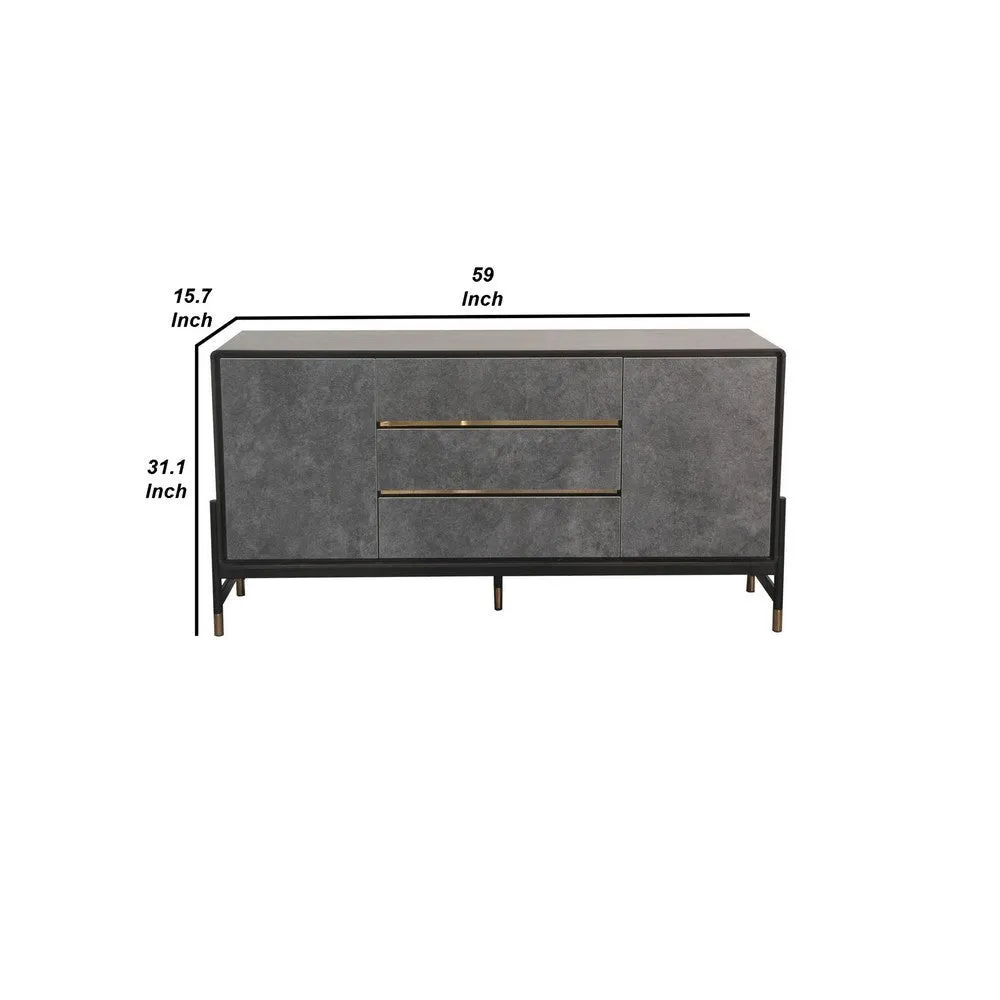 Cid Rue 59 Inch Buffet Sideboard, 2 Cabinets, 3 Drawers, Black, Brown, Gold By Casagear Home