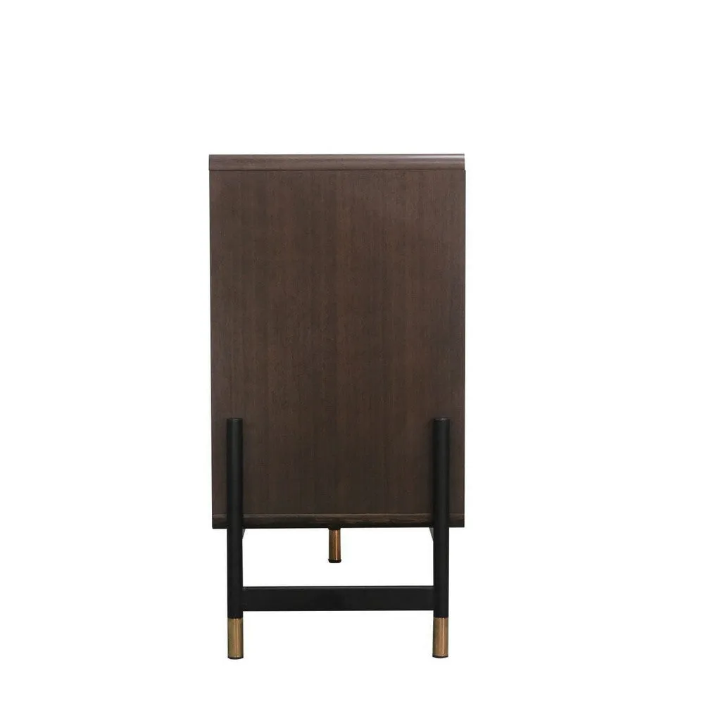 Cid Rue 59 Inch Buffet Sideboard, 2 Cabinets, 3 Drawers, Black, Brown, Gold By Casagear Home