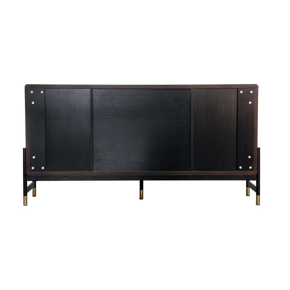Cid Rue 59 Inch Buffet Sideboard, 2 Cabinets, 3 Drawers, Black, Brown, Gold By Casagear Home