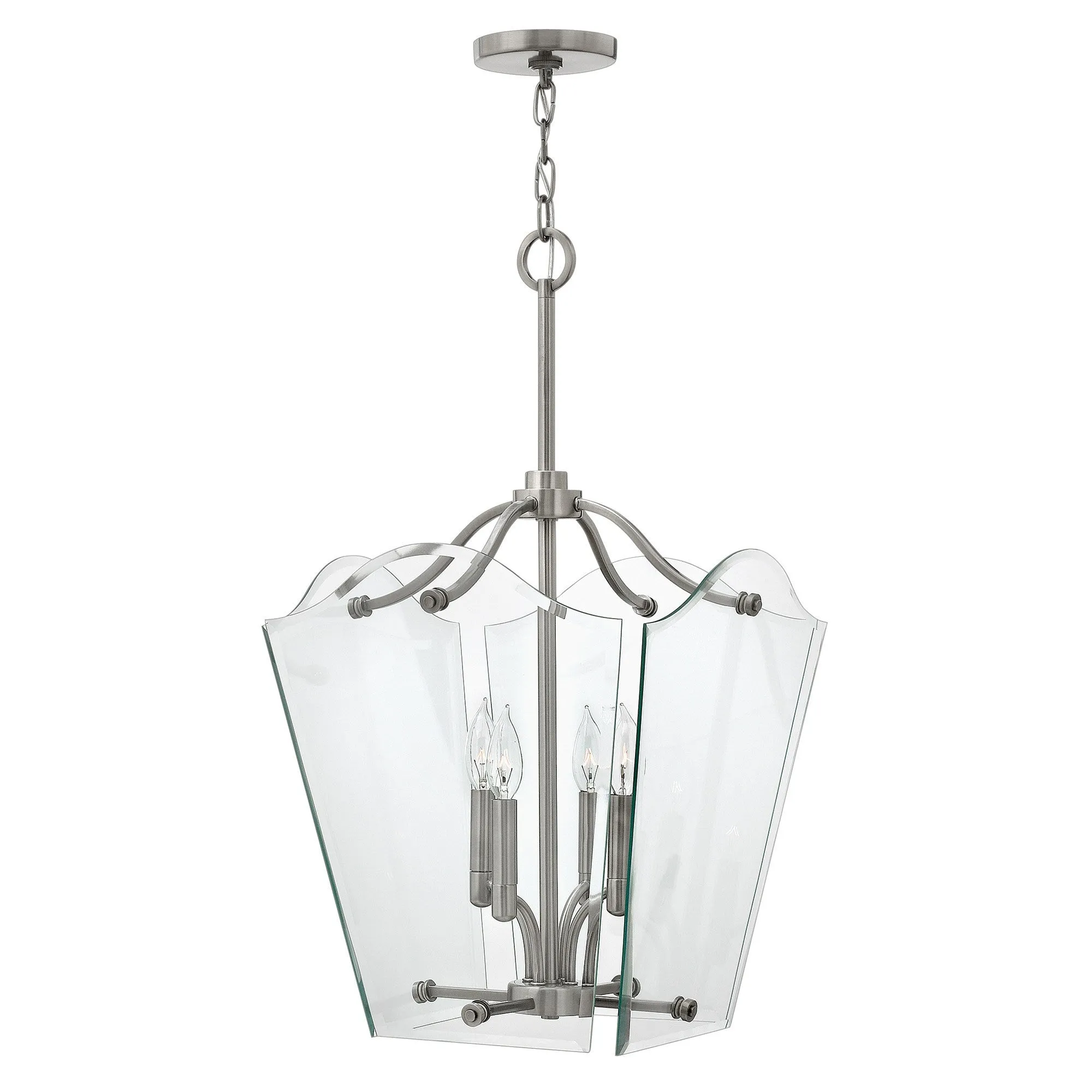 Clarence Polished Antique Nickel and Glass Medium Lantern Pendant - ID 5475