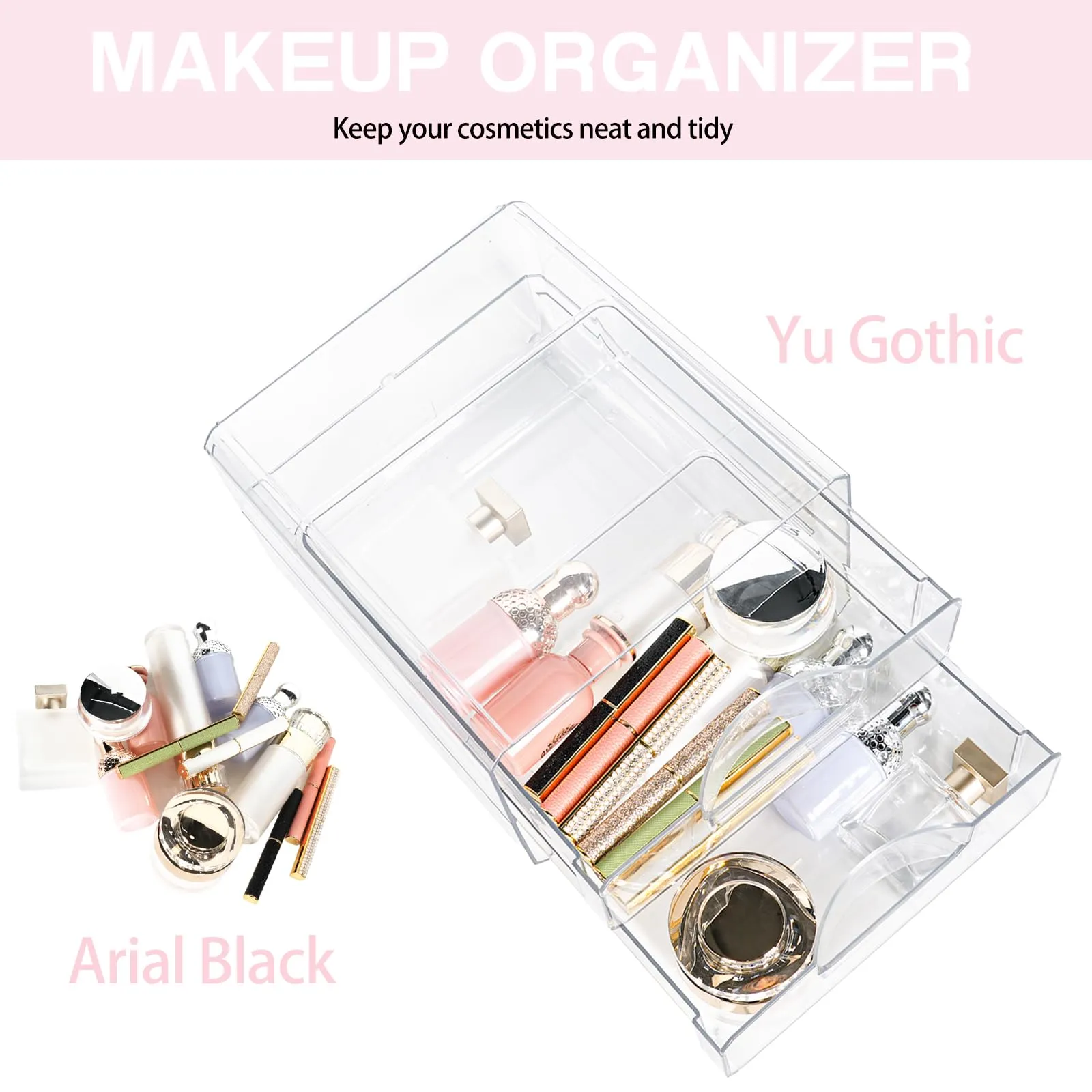Clear Stackable Storage Drawers,Acrylic Makeup Drawer Organizer with 2 Drawers,Stackable Storage Bins for Skincare,Cosmetics,Beauty Supplies,for Vanity,Bathroom,Kitchen Countertop,Pantry Organization