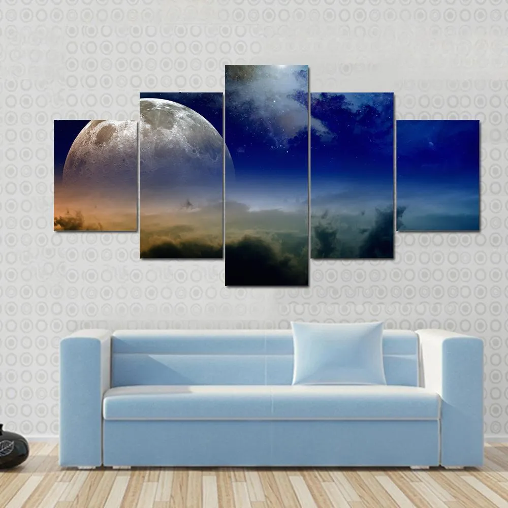 Comet In Dark Blue Sky Canvas Wall Art
