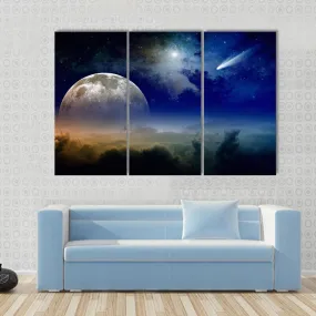 Comet In Dark Blue Sky Canvas Wall Art