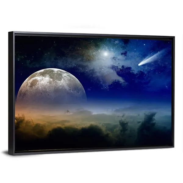 Comet In Dark Blue Sky Canvas Wall Art