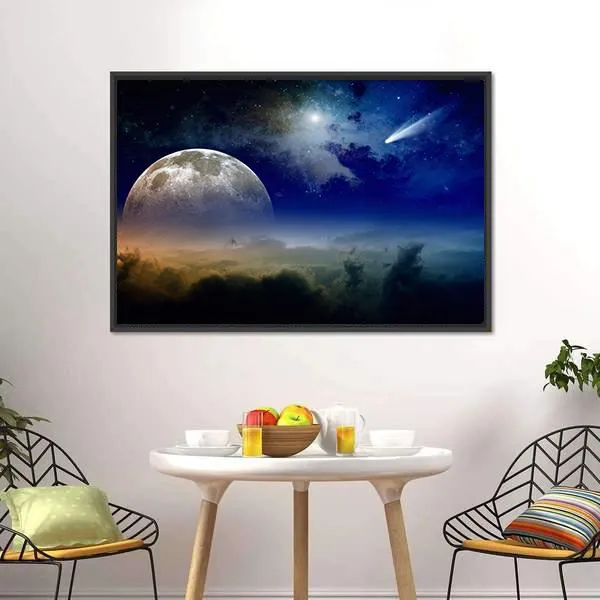 Comet In Dark Blue Sky Canvas Wall Art