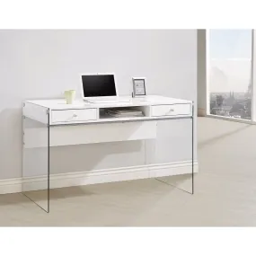 Contemporary Metal Writing Desk With Glass Sides, Clear And White By Benzara