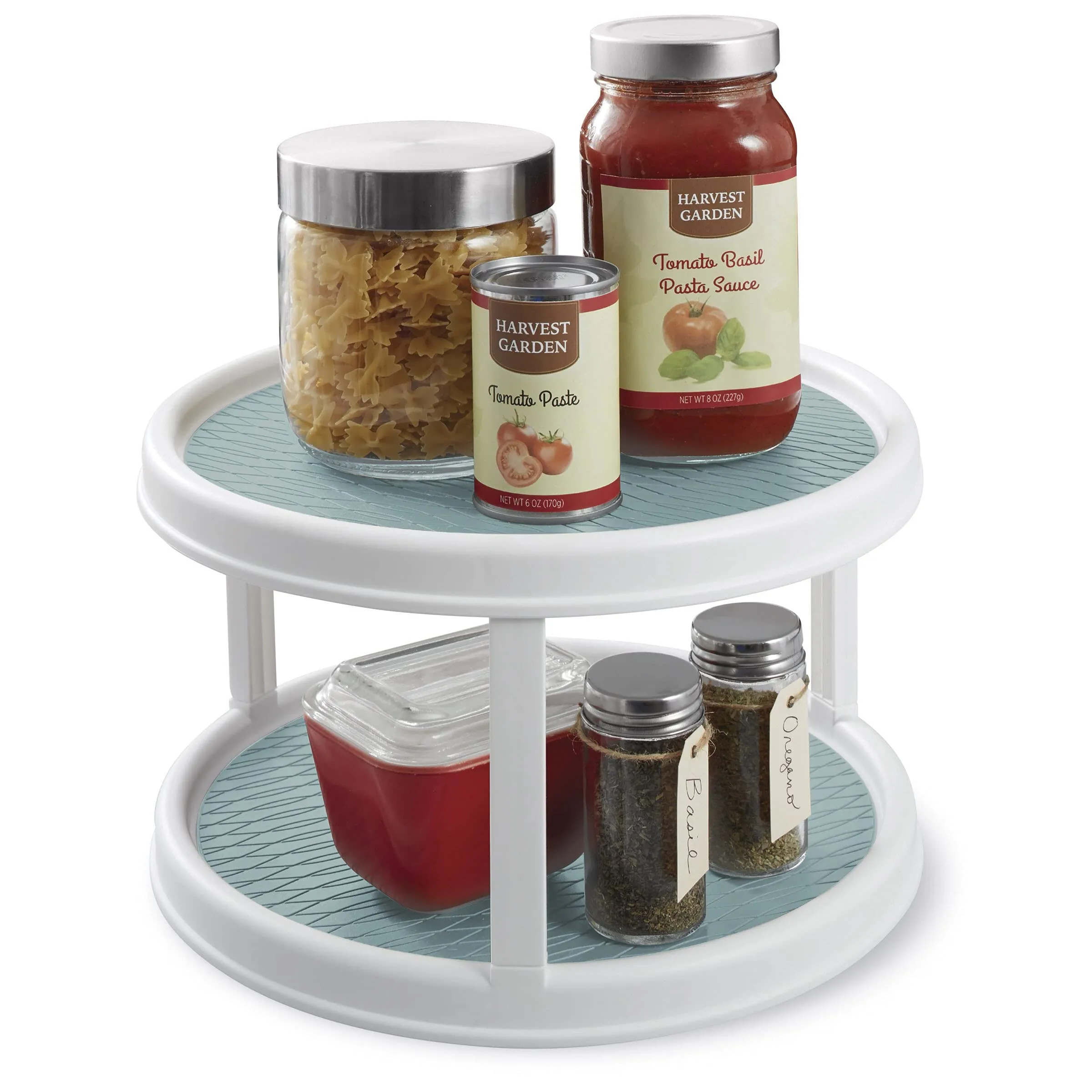 Copco Non-Skid 2 Tier Pantry Cabinet Lazy Susan Turntable, 12-Inch - Organize Kitchen, Bathroom, Home Office, Laundry Room, Garage, Craft Room - Kitchen Turntable & Pantry Organizer (Buxton Blue)