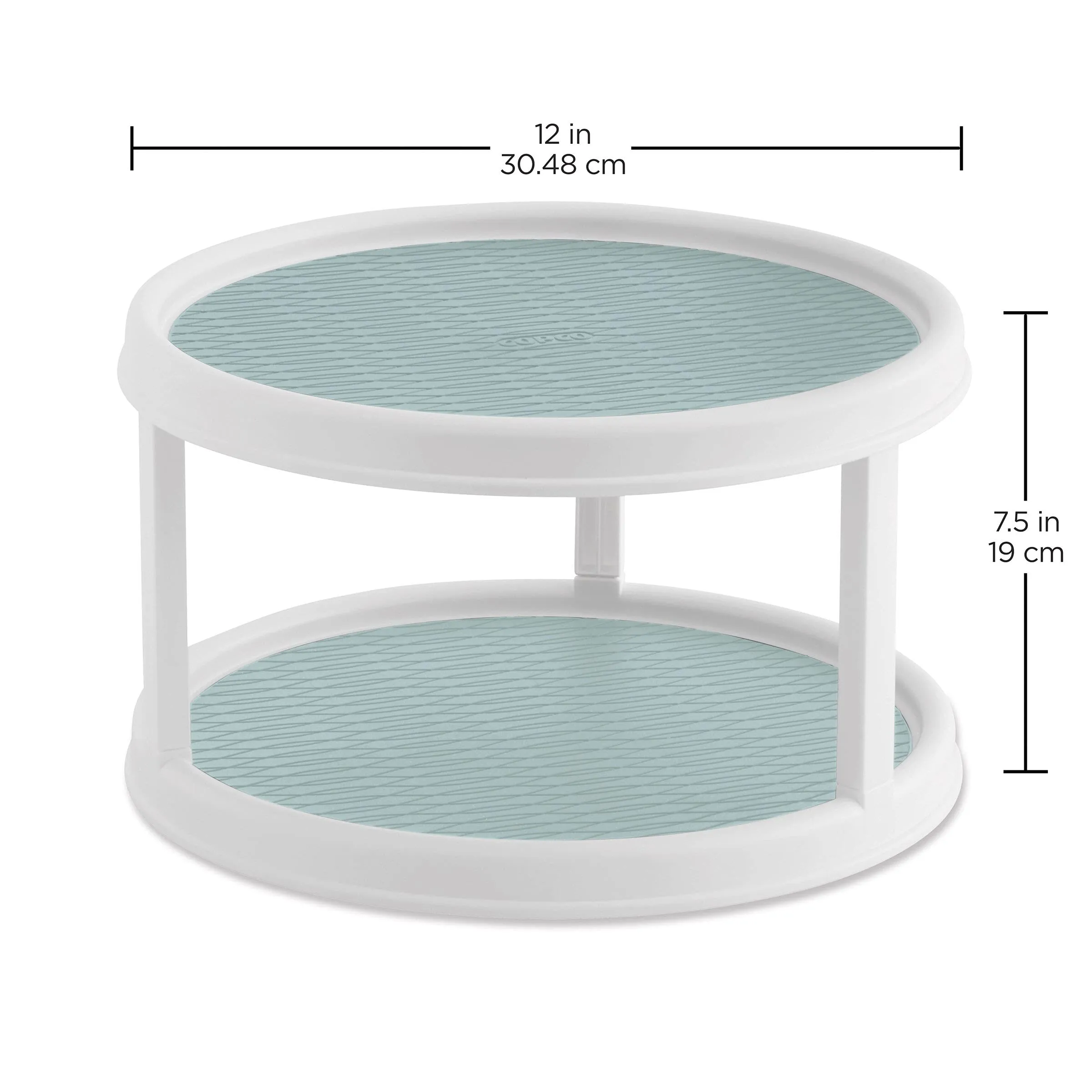 Copco Non-Skid 2 Tier Pantry Cabinet Lazy Susan Turntable, 12-Inch - Organize Kitchen, Bathroom, Home Office, Laundry Room, Garage, Craft Room - Kitchen Turntable & Pantry Organizer (Buxton Blue)