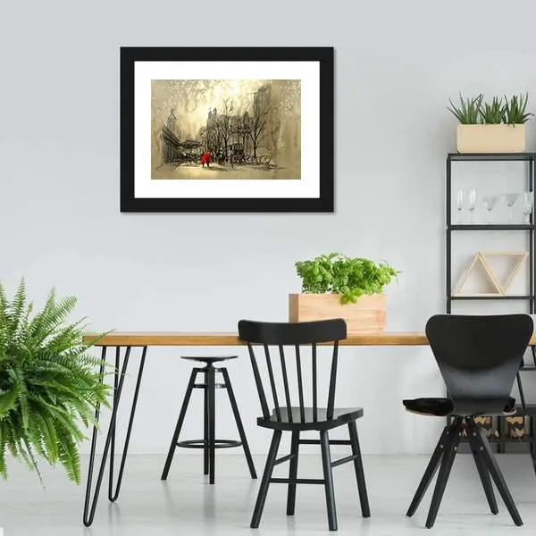 Couple In Red On Street Canvas Wall Art