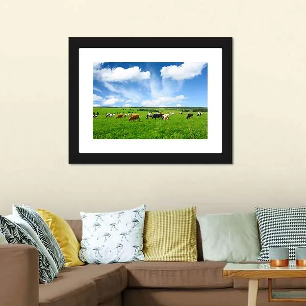 Cows In Green Meadow Canvas Wall Art