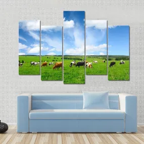 Cows In Green Meadow Canvas Wall Art
