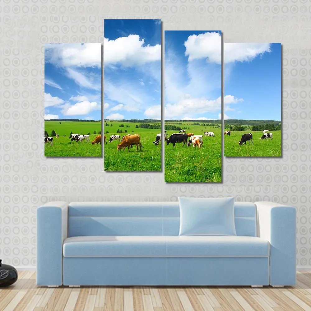Cows In Green Meadow Canvas Wall Art