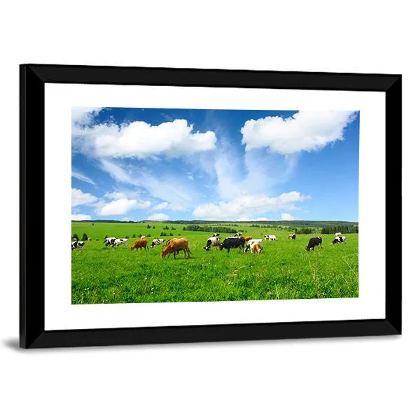 Cows In Green Meadow Canvas Wall Art