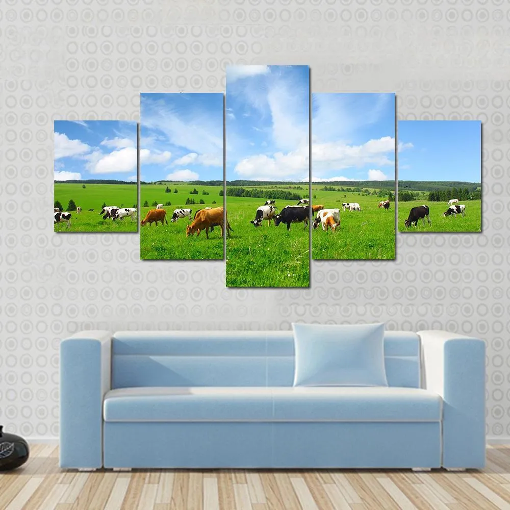 Cows In Green Meadow Canvas Wall Art