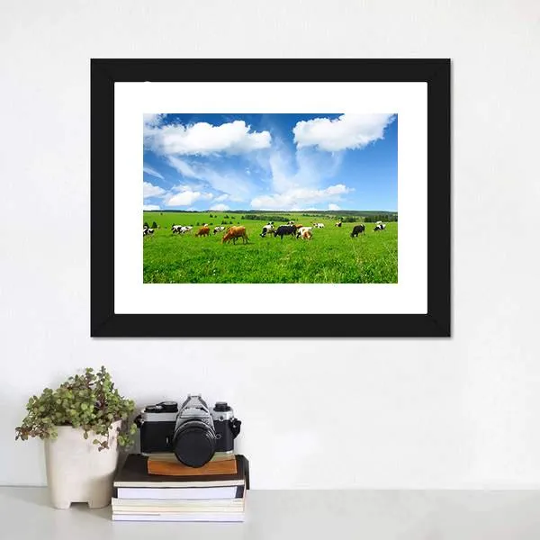Cows In Green Meadow Canvas Wall Art