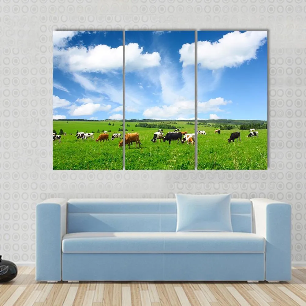 Cows In Green Meadow Canvas Wall Art