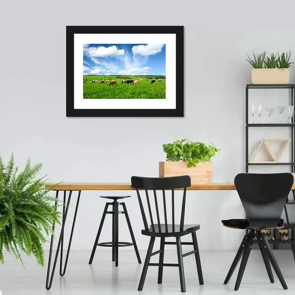 Cows In Green Meadow Canvas Wall Art