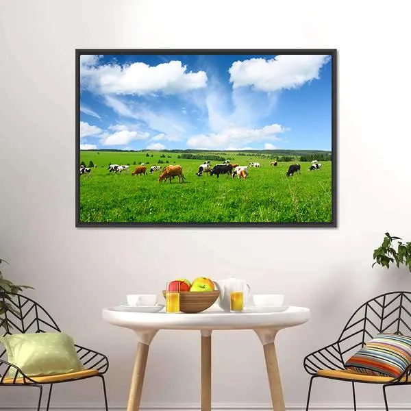 Cows In Green Meadow Canvas Wall Art