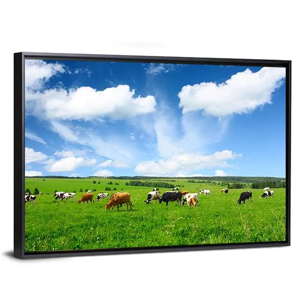 Cows In Green Meadow Canvas Wall Art