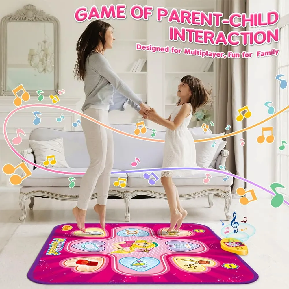 Dance Mat, Toys for 3 4 5 6 7 8  Year Old Girls, Electronic Musical Play Mats Dance Pad with LED Light, Dance Game Toy Gift for Kids, 7 Game Modes, Christmas Birthday Gifts for Age 3-10 Year Old Girls
