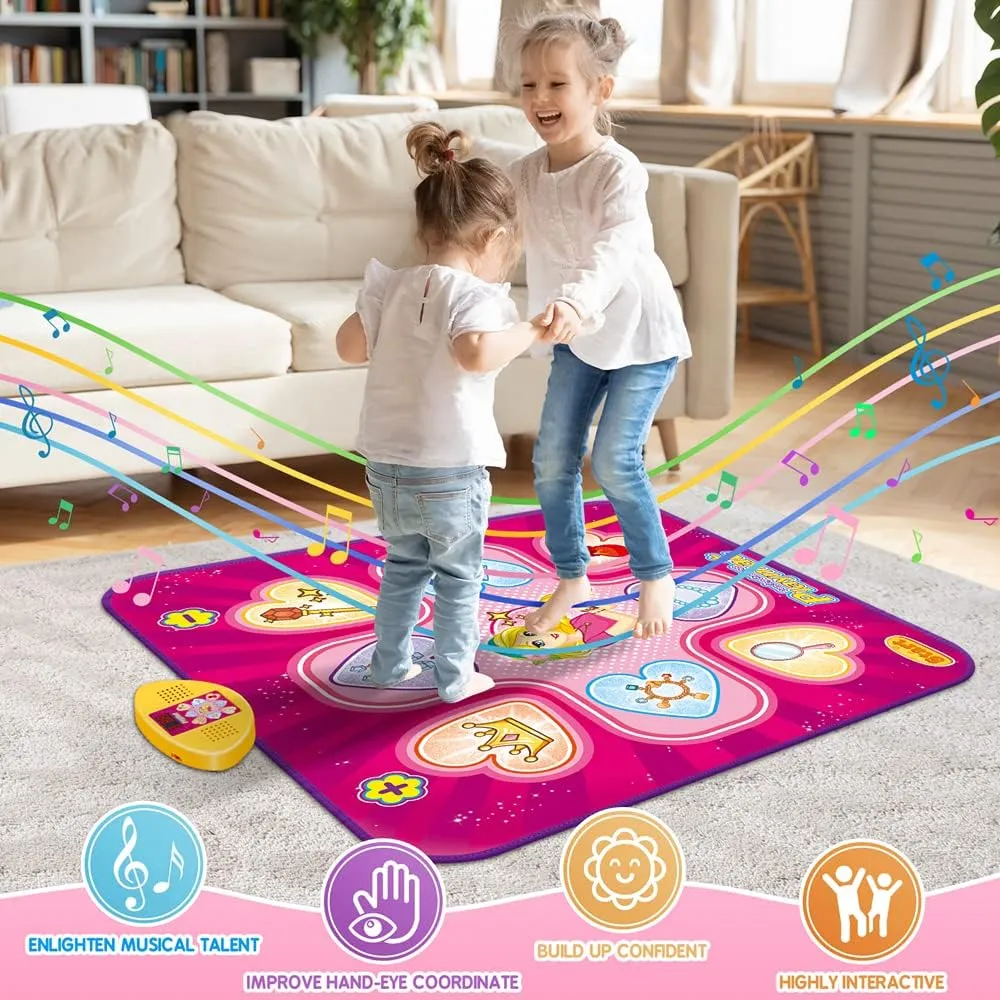 Dance Mat, Toys for 3 4 5 6 7 8  Year Old Girls, Electronic Musical Play Mats Dance Pad with LED Light, Dance Game Toy Gift for Kids, 7 Game Modes, Christmas Birthday Gifts for Age 3-10 Year Old Girls