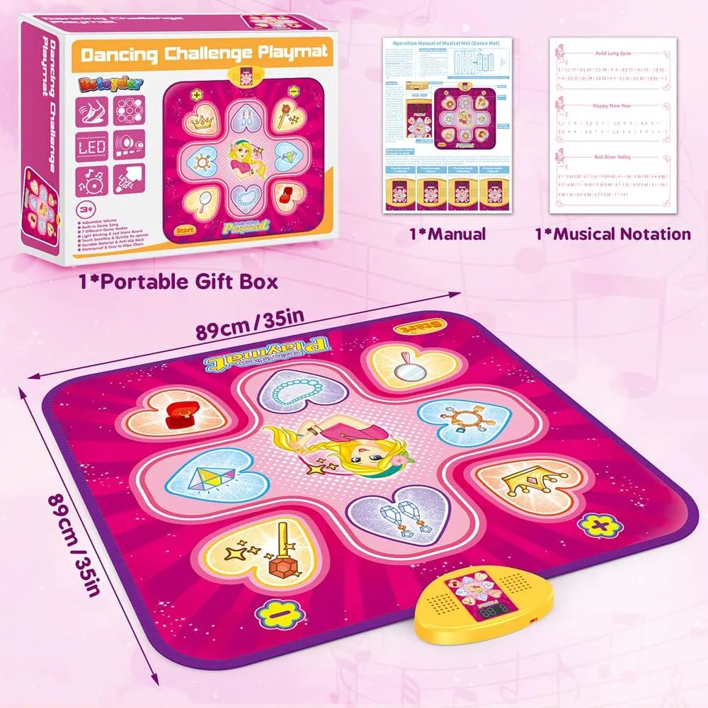 Dance Mat, Toys for 3 4 5 6 7 8  Year Old Girls, Electronic Musical Play Mats Dance Pad with LED Light, Dance Game Toy Gift for Kids, 7 Game Modes, Christmas Birthday Gifts for Age 3-10 Year Old Girls