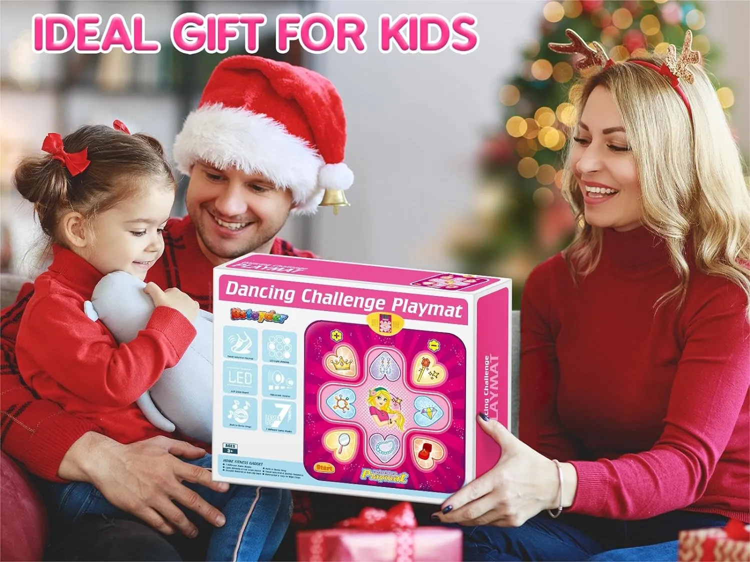 Dance Mat, Toys for 3 4 5 6 7 8  Year Old Girls, Electronic Musical Play Mats Dance Pad with LED Light, Dance Game Toy Gift for Kids, 7 Game Modes, Christmas Birthday Gifts for Age 3-10 Year Old Girls