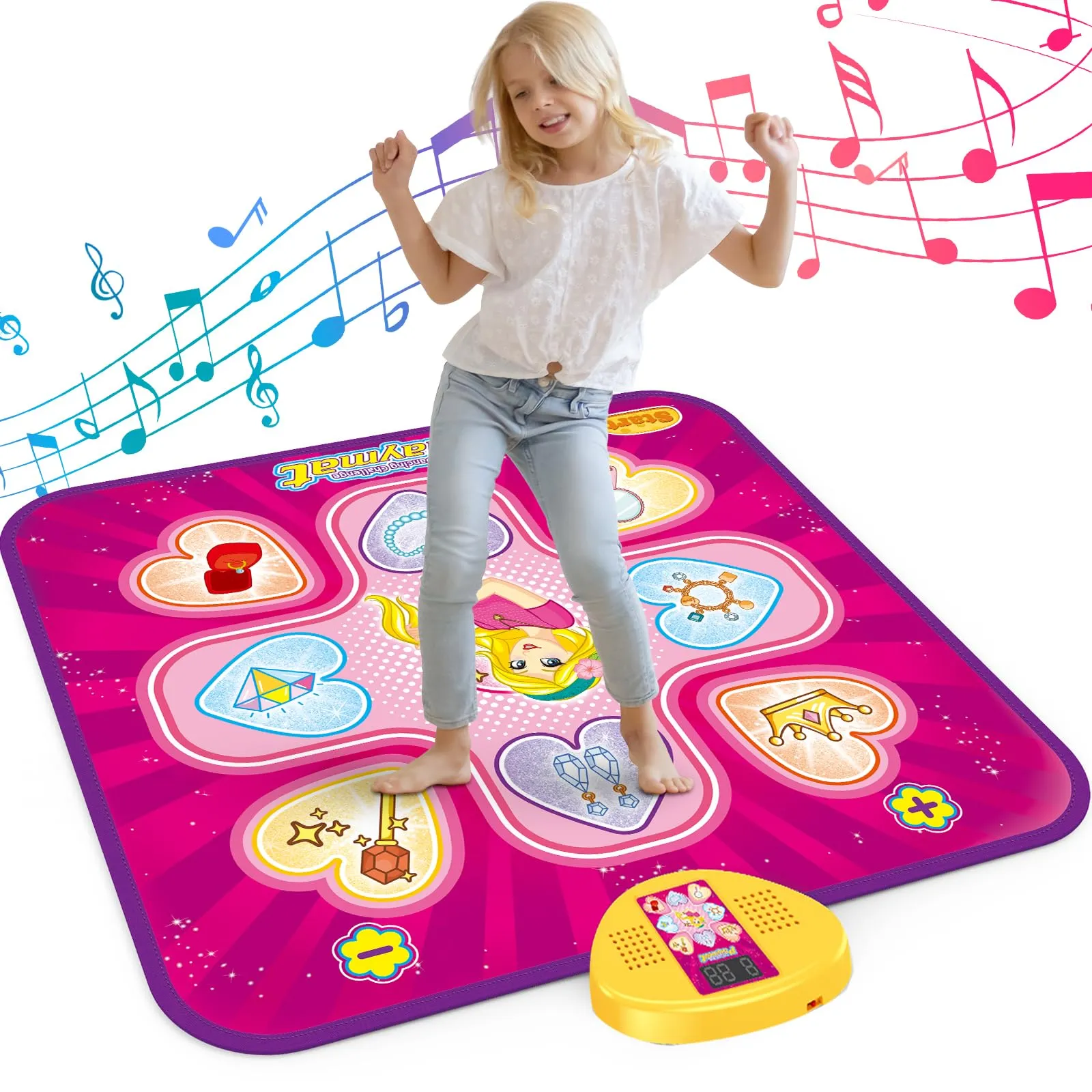 Dance Mat, Toys for 3 4 5 6 7 8  Year Old Girls, Electronic Musical Play Mats Dance Pad with LED Light, Dance Game Toy Gift for Kids, 7 Game Modes, Christmas Birthday Gifts for Age 3-10 Year Old Girls