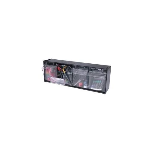 Deflecto Tilt Bin Interlocking Multi-Bin Storage Organizer - 4 Compartment(s) - 8.1" Height x 23.6" Width x 6.6" Depth - Black - Plastic - 1Each