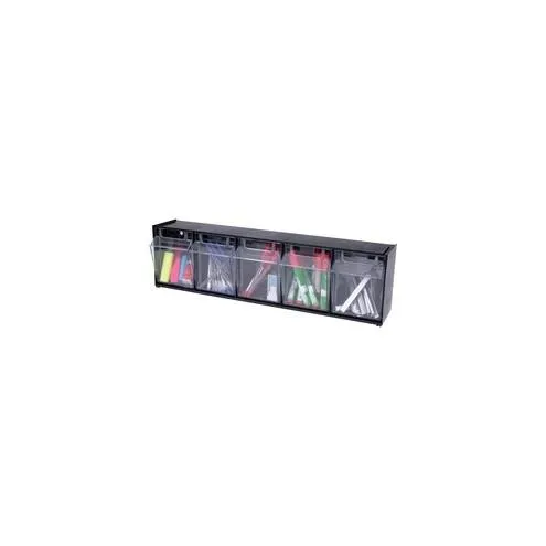 Deflecto Tilt Bin Interlocking Multi-Bin Storage Organizer - 5 Compartment(s) - 6.5" Height x 23.6" Width x 5.3" Depth - Black - Plastic - 1Each