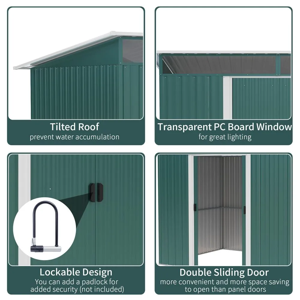 Durable Green Metal Garden Shed with Ventilation & Foundation