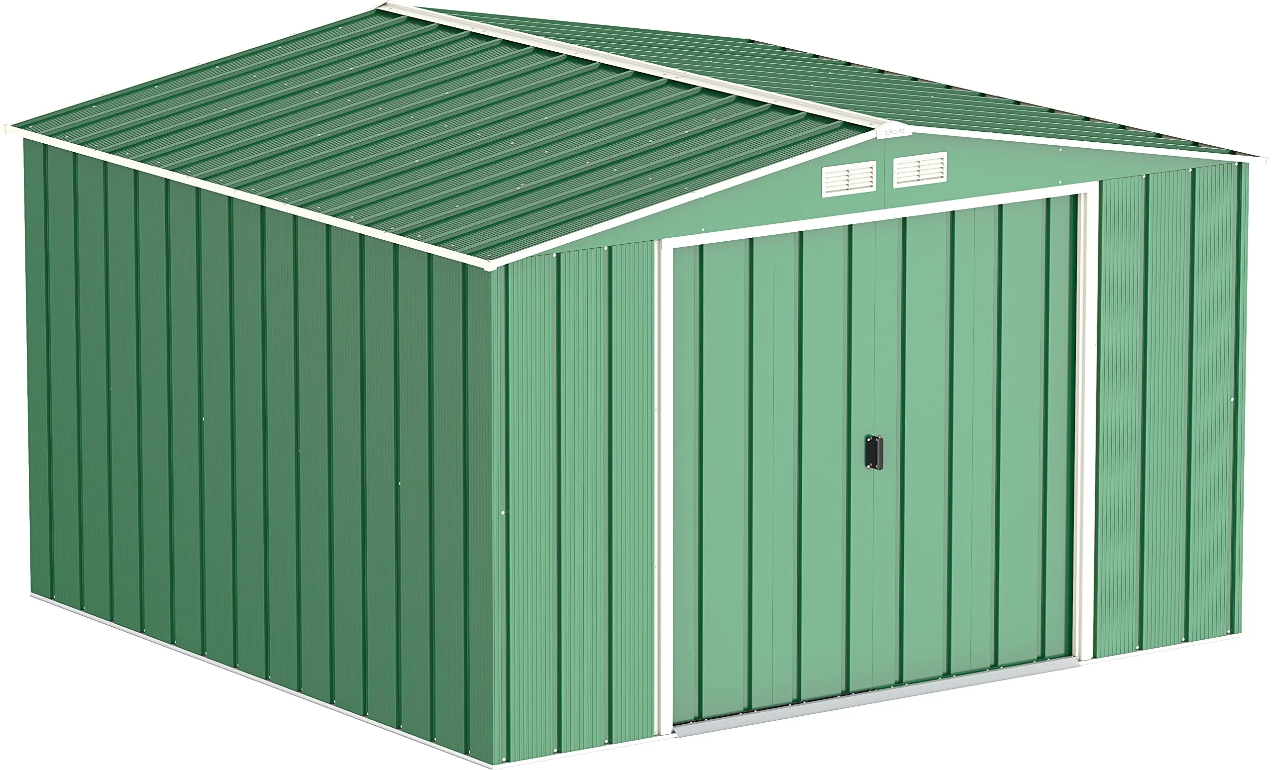 Duramax ECO 10 x 10 (9.74 m2) Metal Garden Storage Shed, Hot-Dipped Galvanized Metal Garden Shed, Tool Storage Shed, Strong Reinforced Roof Structure, Maintenance-Free Metal Shed, Green