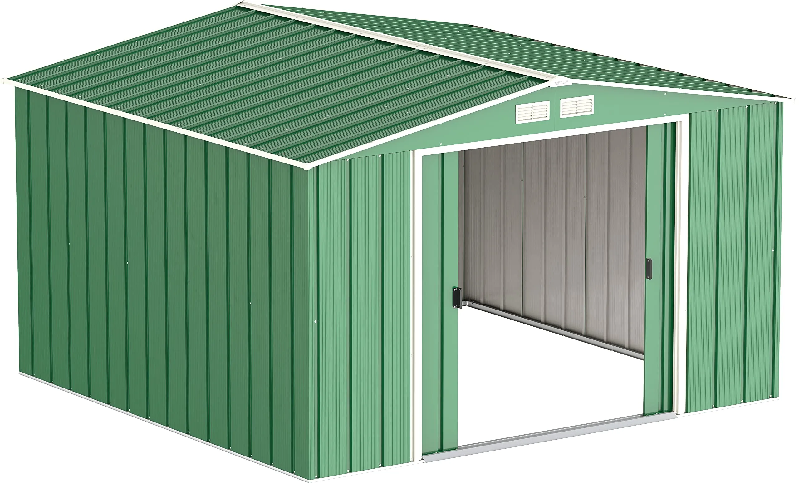 Duramax ECO 10 x 10 (9.74 m2) Metal Garden Storage Shed, Hot-Dipped Galvanized Metal Garden Shed, Tool Storage Shed, Strong Reinforced Roof Structure, Maintenance-Free Metal Shed, Green
