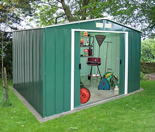 Duramax ECO 10 x 10 (9.74 m2) Metal Garden Storage Shed, Hot-Dipped Galvanized Metal Garden Shed, Tool Storage Shed, Strong Reinforced Roof Structure, Maintenance-Free Metal Shed, Green