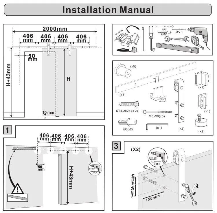 ELIKA / Sliding Barn Door Hardware Kit Mechanism