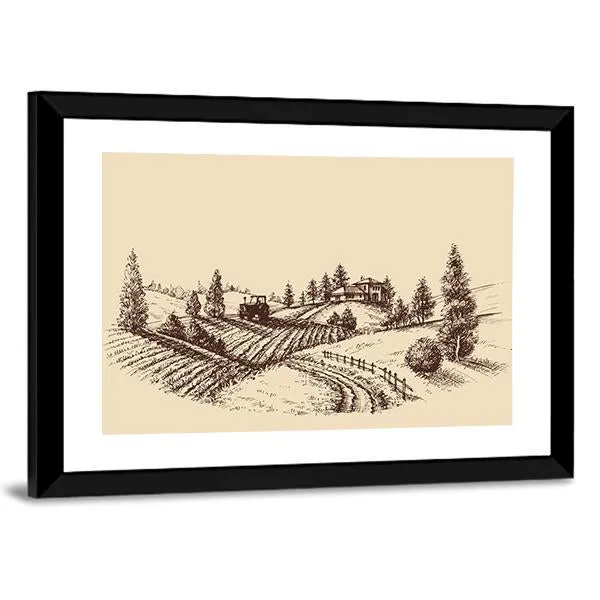 Farm Landscape Etch Canvas Wall Art