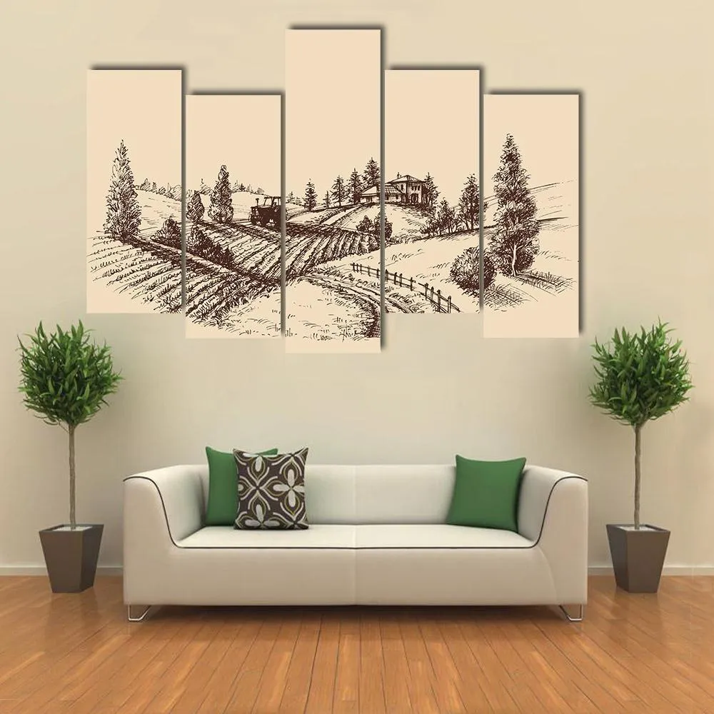 Farm Landscape Etch Canvas Wall Art