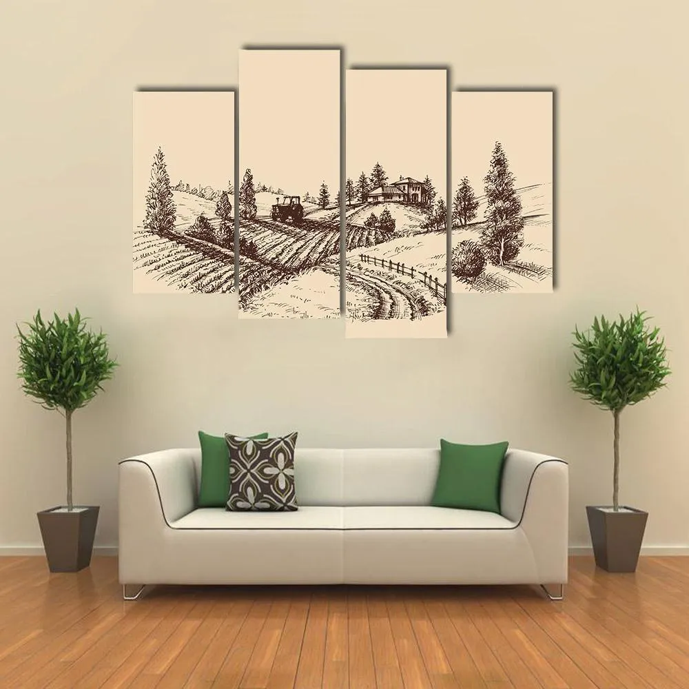 Farm Landscape Etch Canvas Wall Art