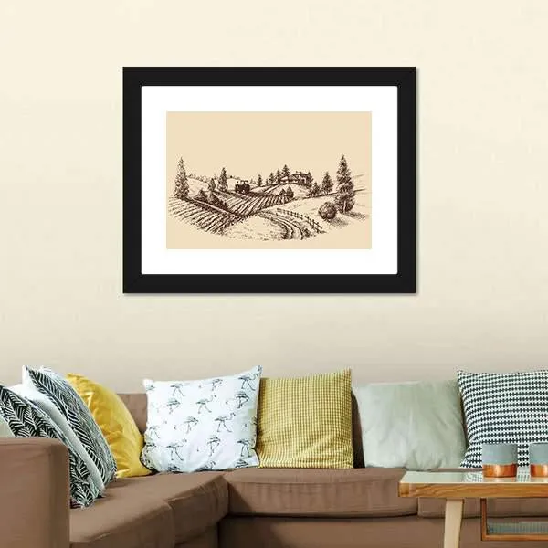 Farm Landscape Etch Canvas Wall Art