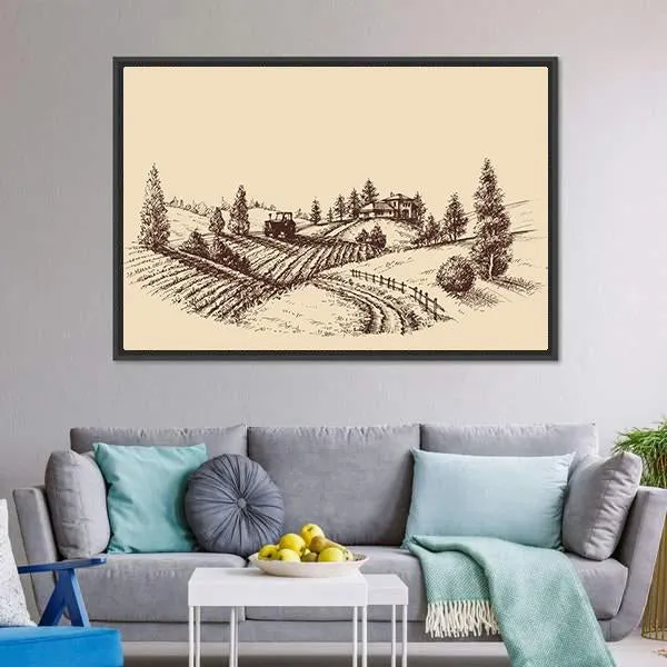 Farm Landscape Etch Canvas Wall Art
