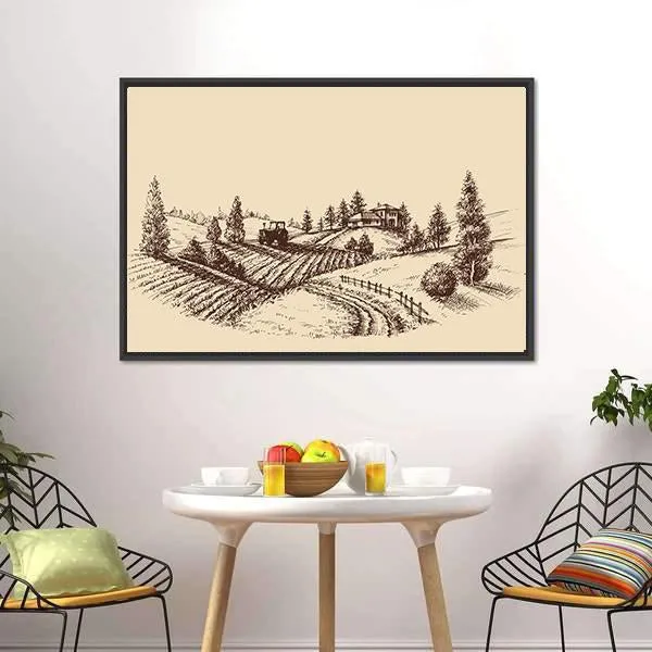 Farm Landscape Etch Canvas Wall Art