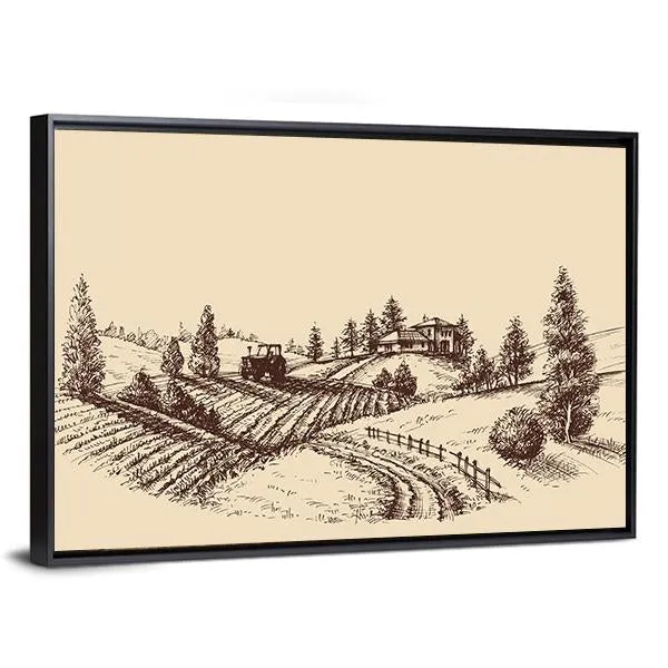 Farm Landscape Etch Canvas Wall Art