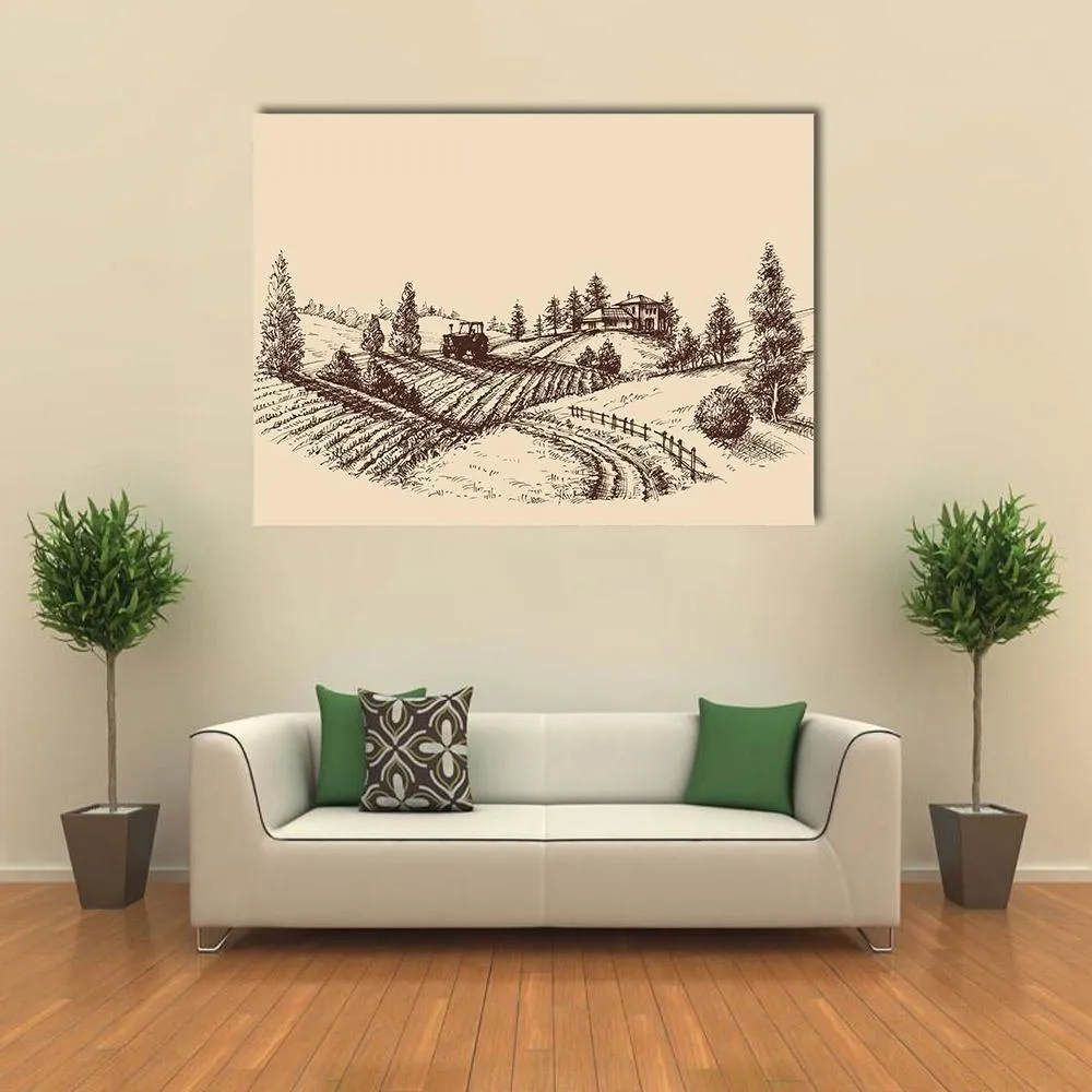 Farm Landscape Etch Canvas Wall Art