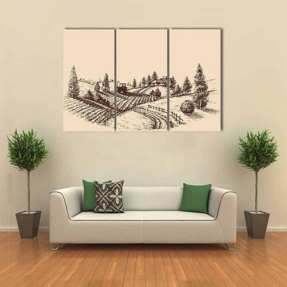 Farm Landscape Etch Canvas Wall Art