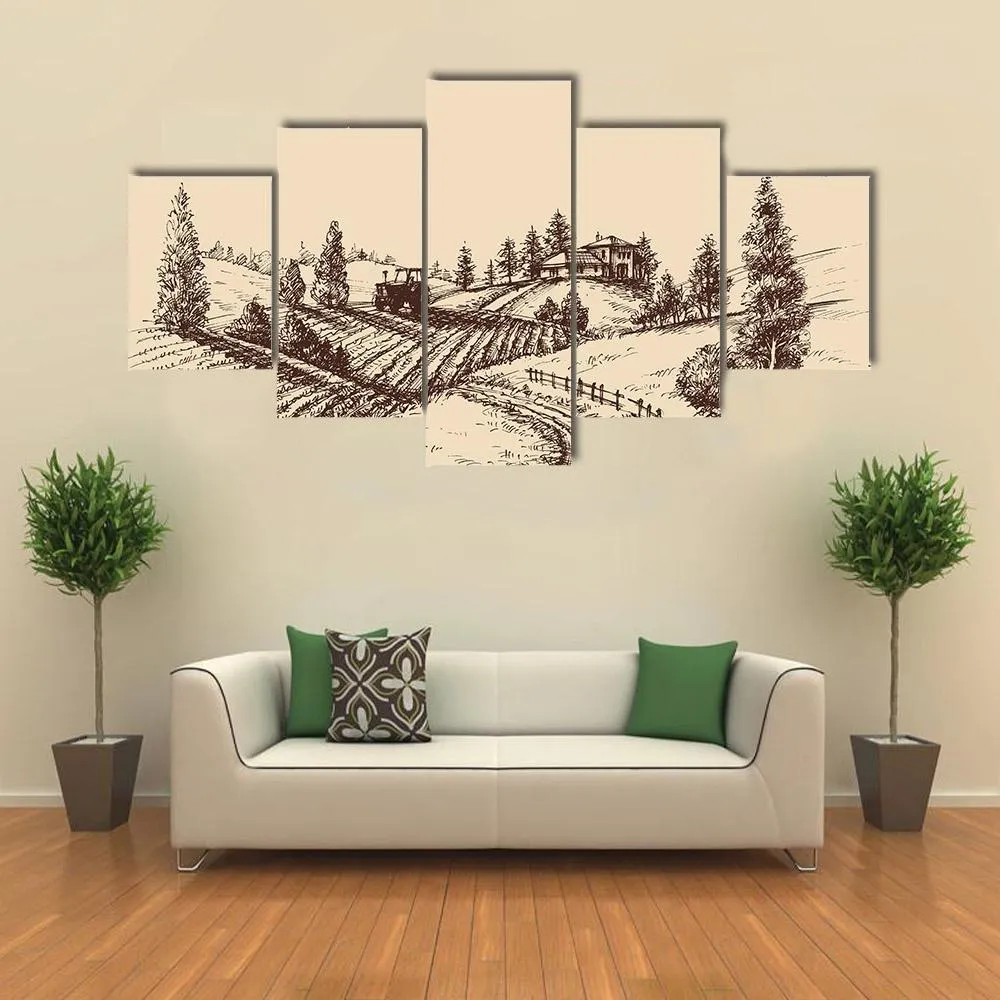 Farm Landscape Etch Canvas Wall Art