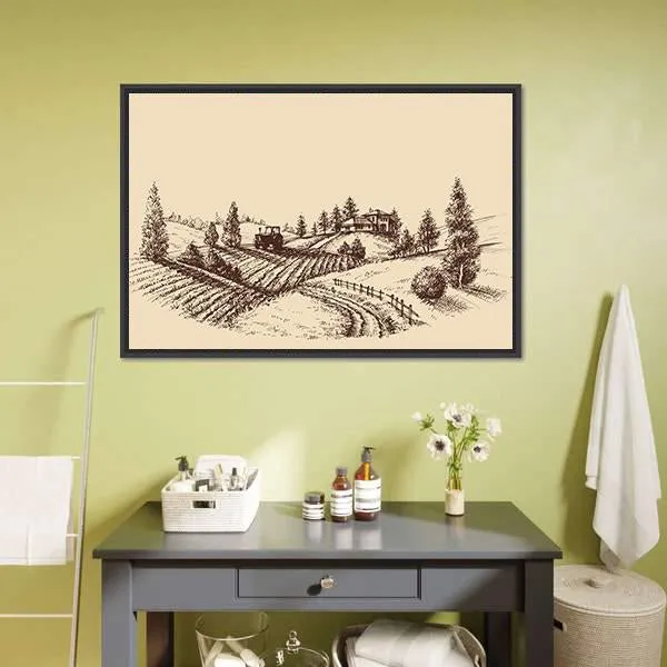 Farm Landscape Etch Canvas Wall Art