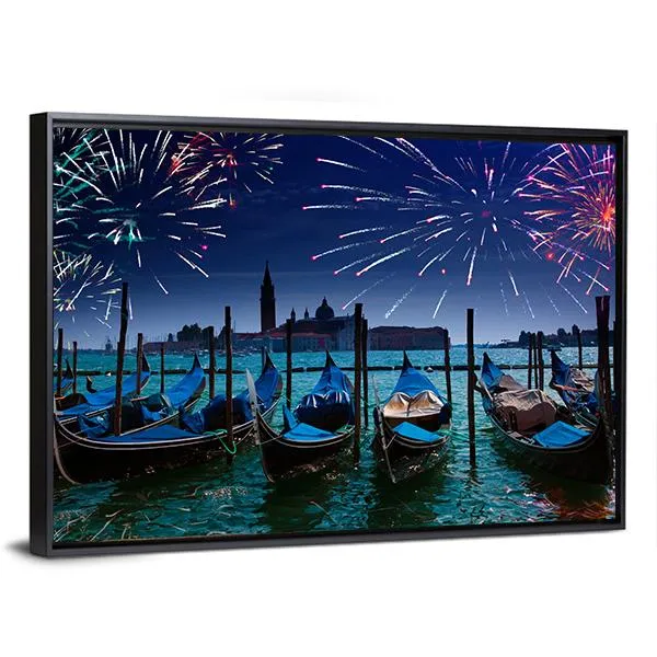 Fireworks Over Canal Canvas Wall Art