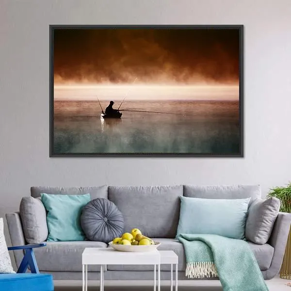 Fisherman Sits In Boat Canvas Wall Art