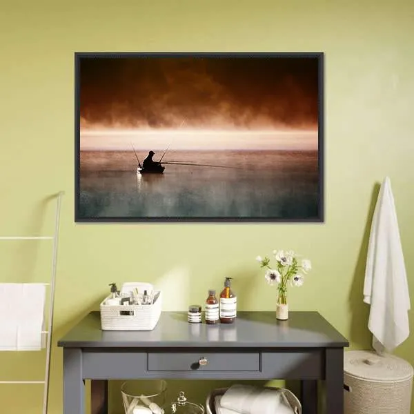 Fisherman Sits In Boat Canvas Wall Art
