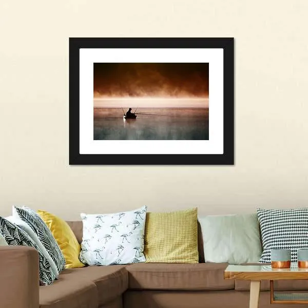 Fisherman Sits In Boat Canvas Wall Art